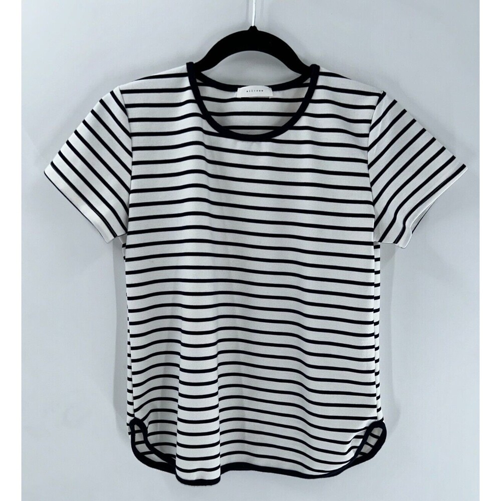 Women's All:Row Blue White Striped Short Sleeve Top Size XSP